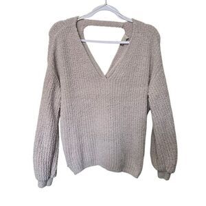 Fade by BKE Ribbed Fuzzy Twist Back Sweater Women XS Blush Scoopneck Soft‎ Cozy